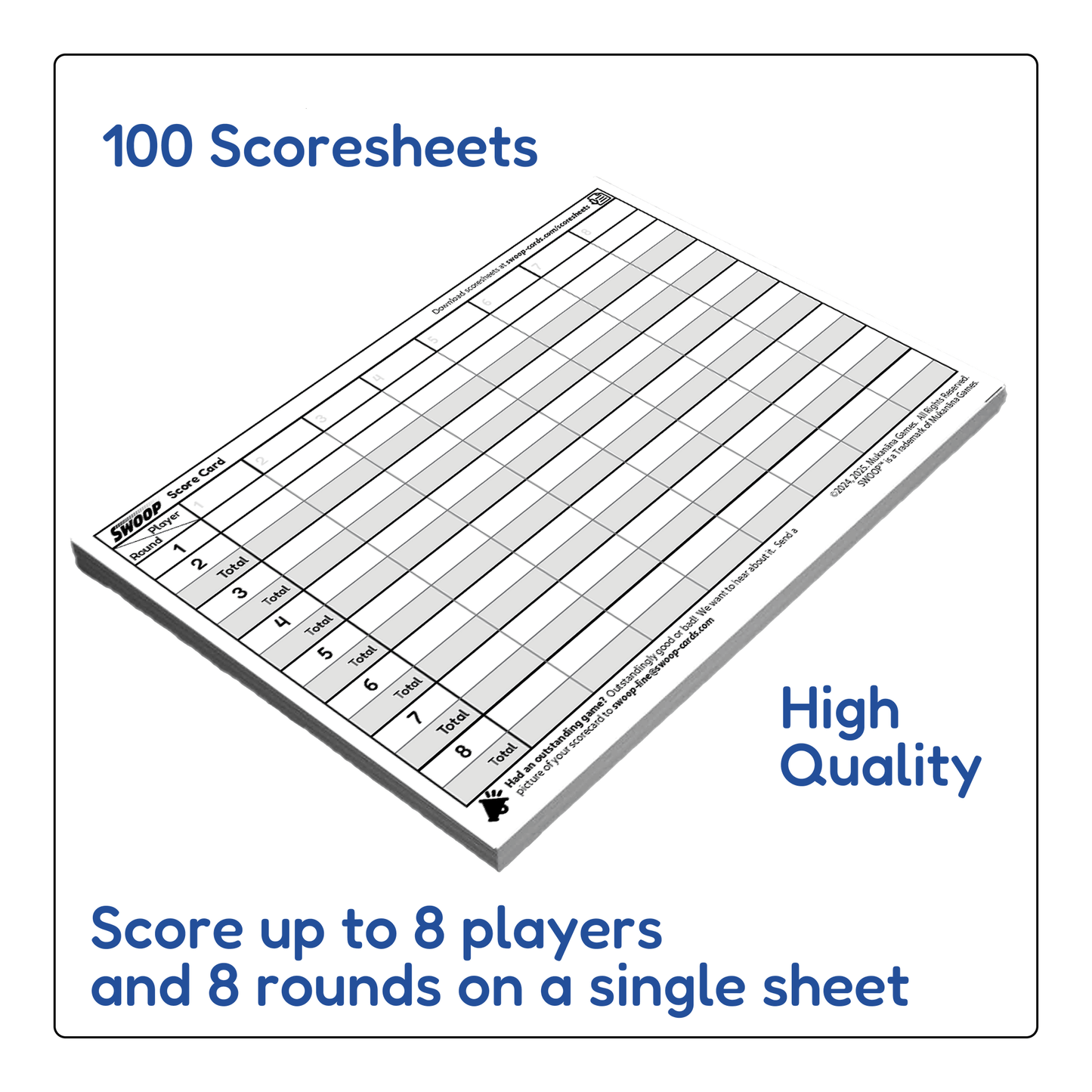 SWOOP Scoresheet with features listed