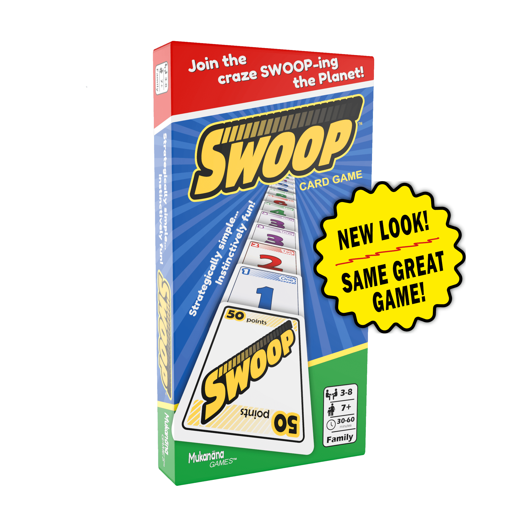 Swoop Card Game Box with New Look / Same Great Game badge