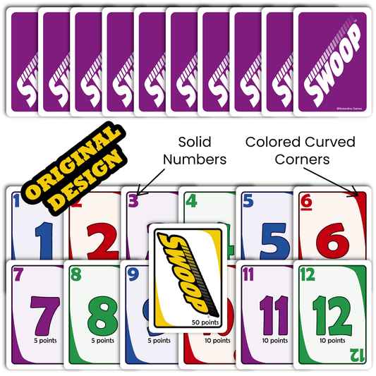 Set of original SWOOP Cards showing distinguishing design elements.