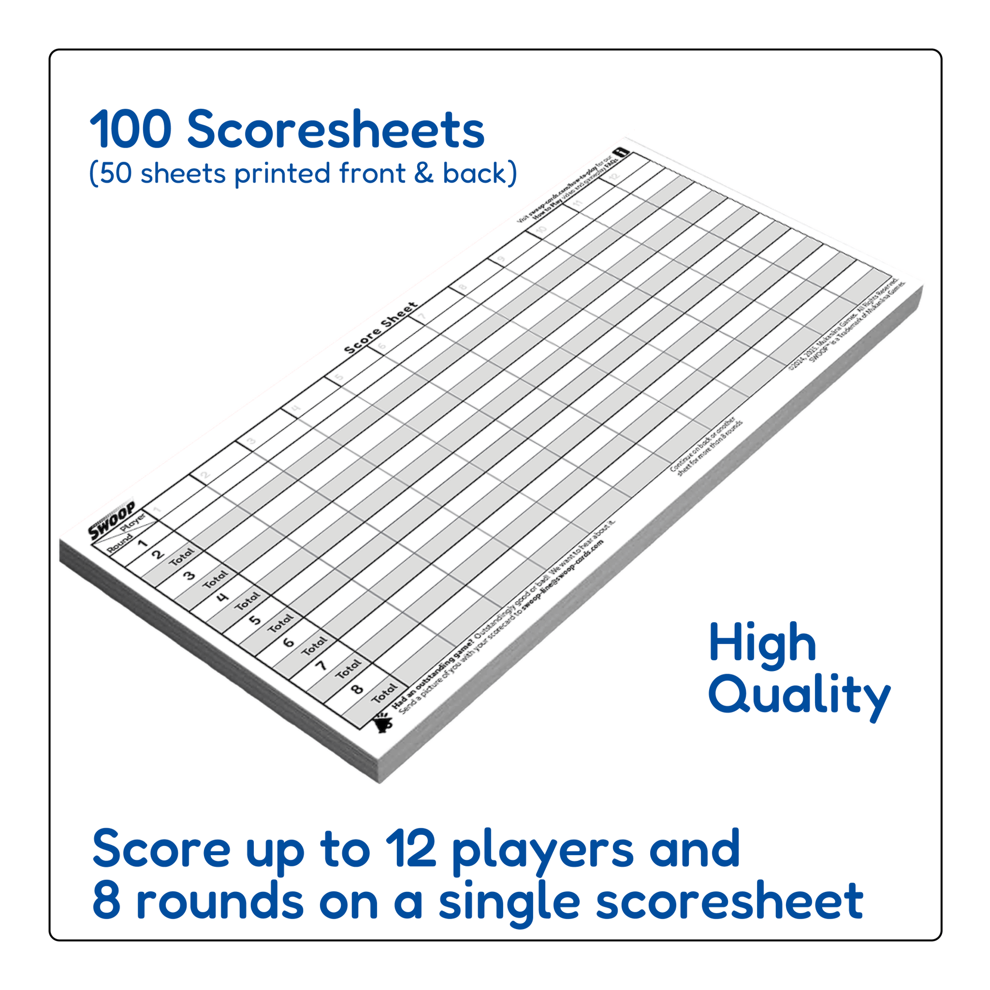 SWOOP Scoresheet with features listed
